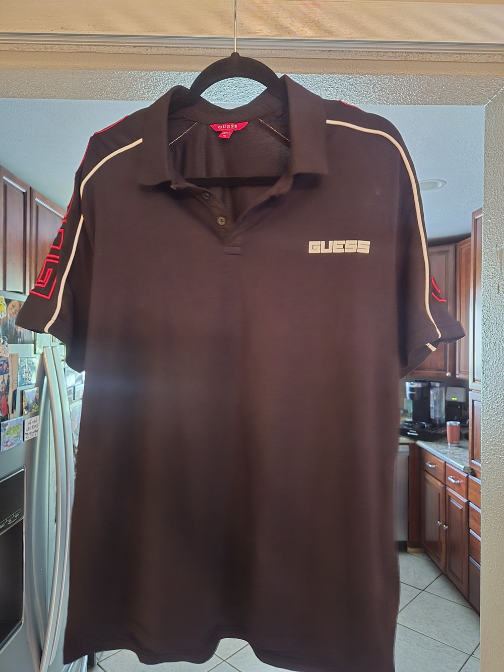 GUESS Black Polo with Red Sleeve Accents